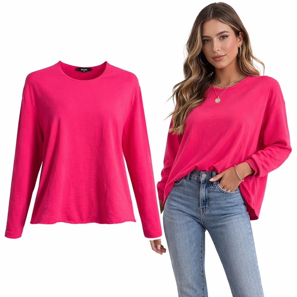 BOHO CHIC | Hot Pink Long Sleeve Top | Soft Stretch Knit | Size M